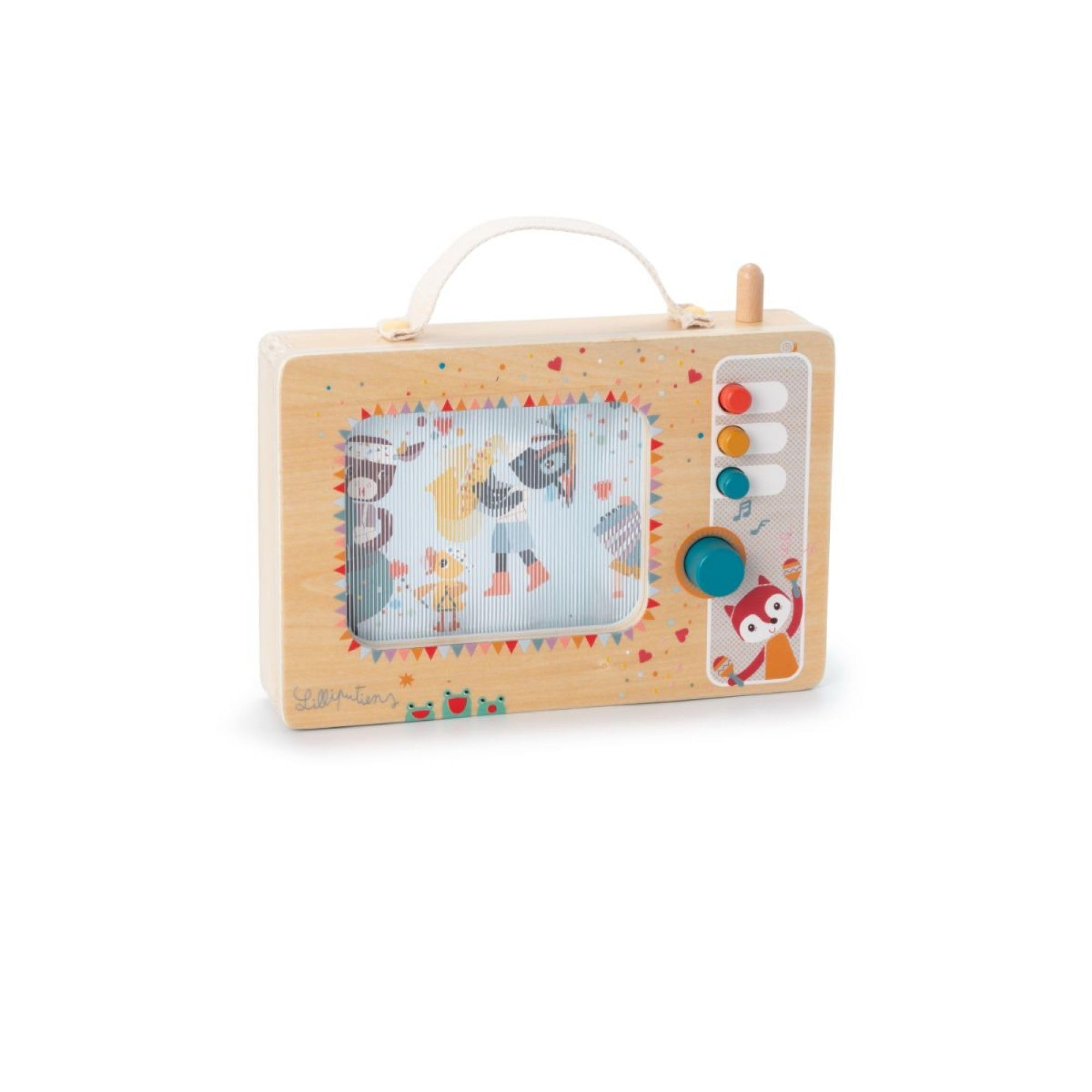 LILLIPUTIENS - My First Animated Music Box - Wooden Toy with Cheerful Melody and Visual Activities - Portable with Handle - Water-Based Paint - From 10 Months - 83452