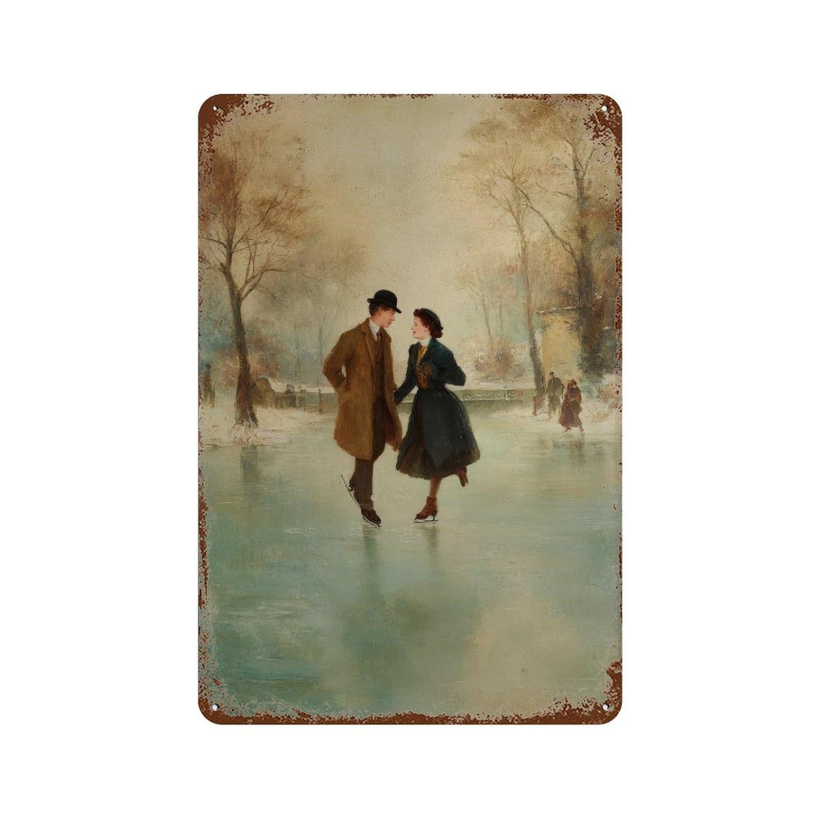 xiaoxiaoshen Couple Ice Skating. Romance Winter Scene Wall Decor Art Metal Tin Poster Modern Home Decor Art Home Bar Shop Decorations Vintage Sign 30x20cm