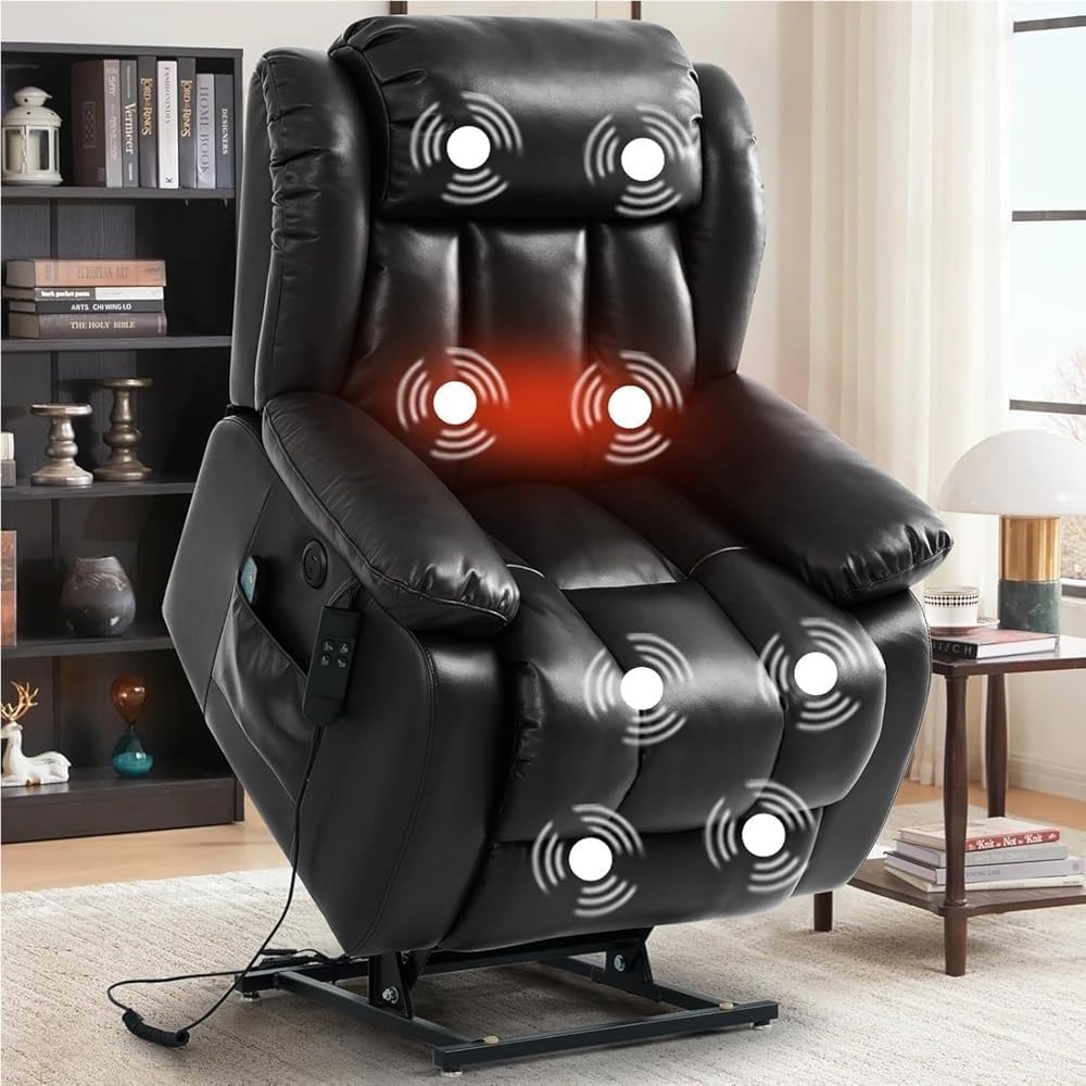 Lay Flat Dual Motor Electric Lift Recliner Chair for Elderly with Heat Massage Large Leather Infinite Position with USB Ports