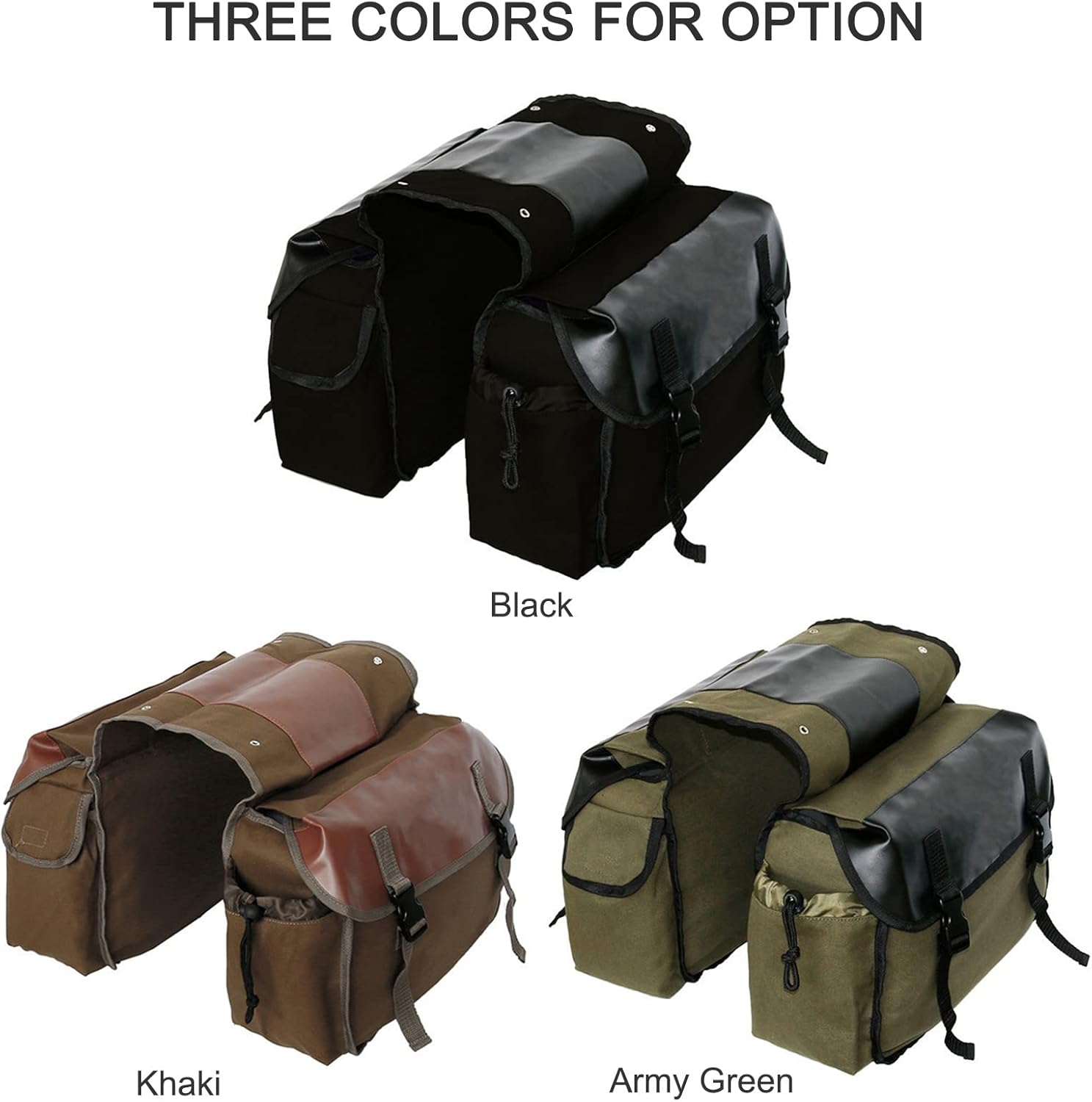 LANRU Motorcycle Saddle Bag Motorbike Large Capacity Saddle Bag Motorcycle Riding Travel Canvas Waterproof Panniers Box Side Tools Bag Pouch for Motorbike, Khaki