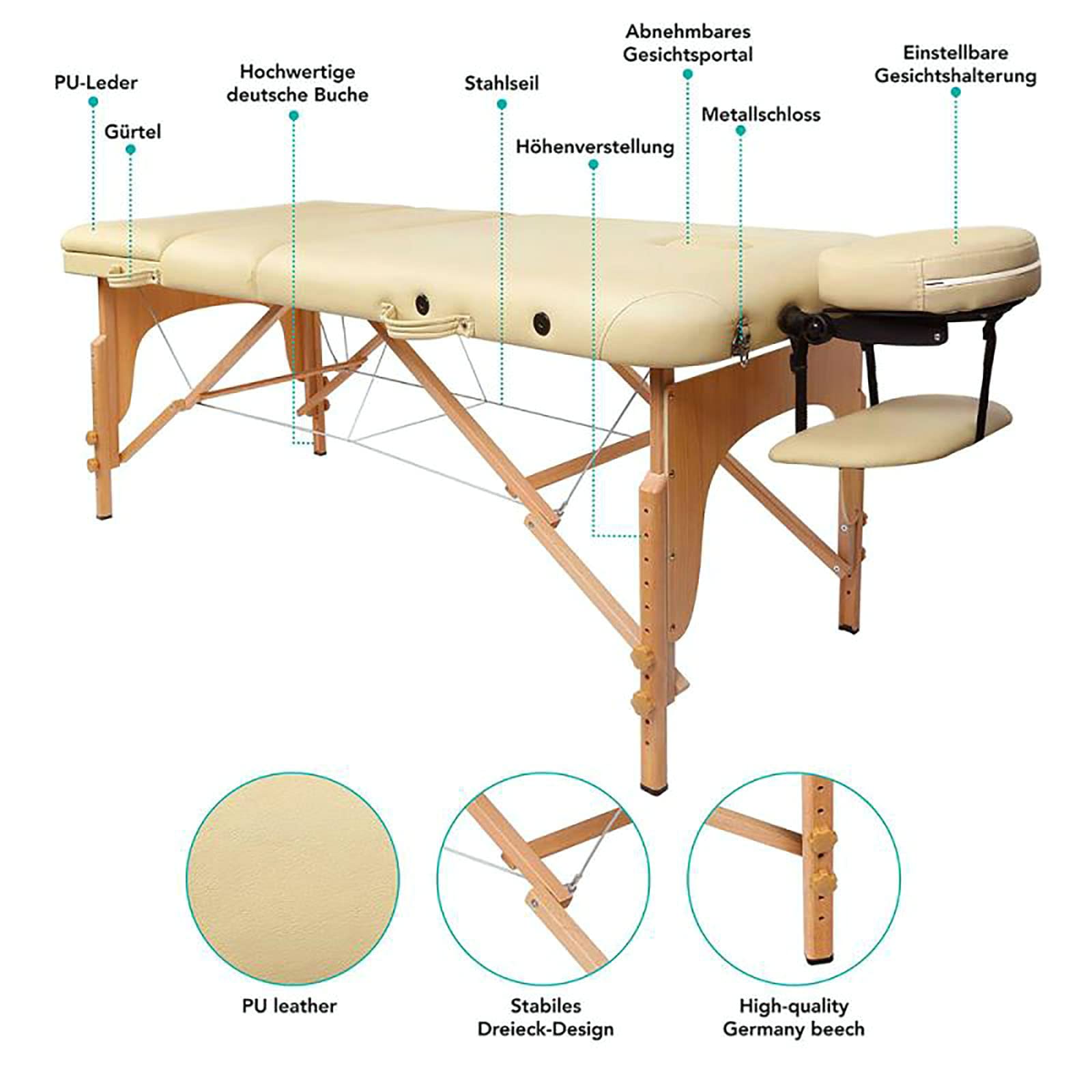 Massagetisch Tragbares Massagebett Spa-Bett Höhenverstellbare 3-teilige Klappcouch Gesichtswiege Salonbett Mit Tragetasche