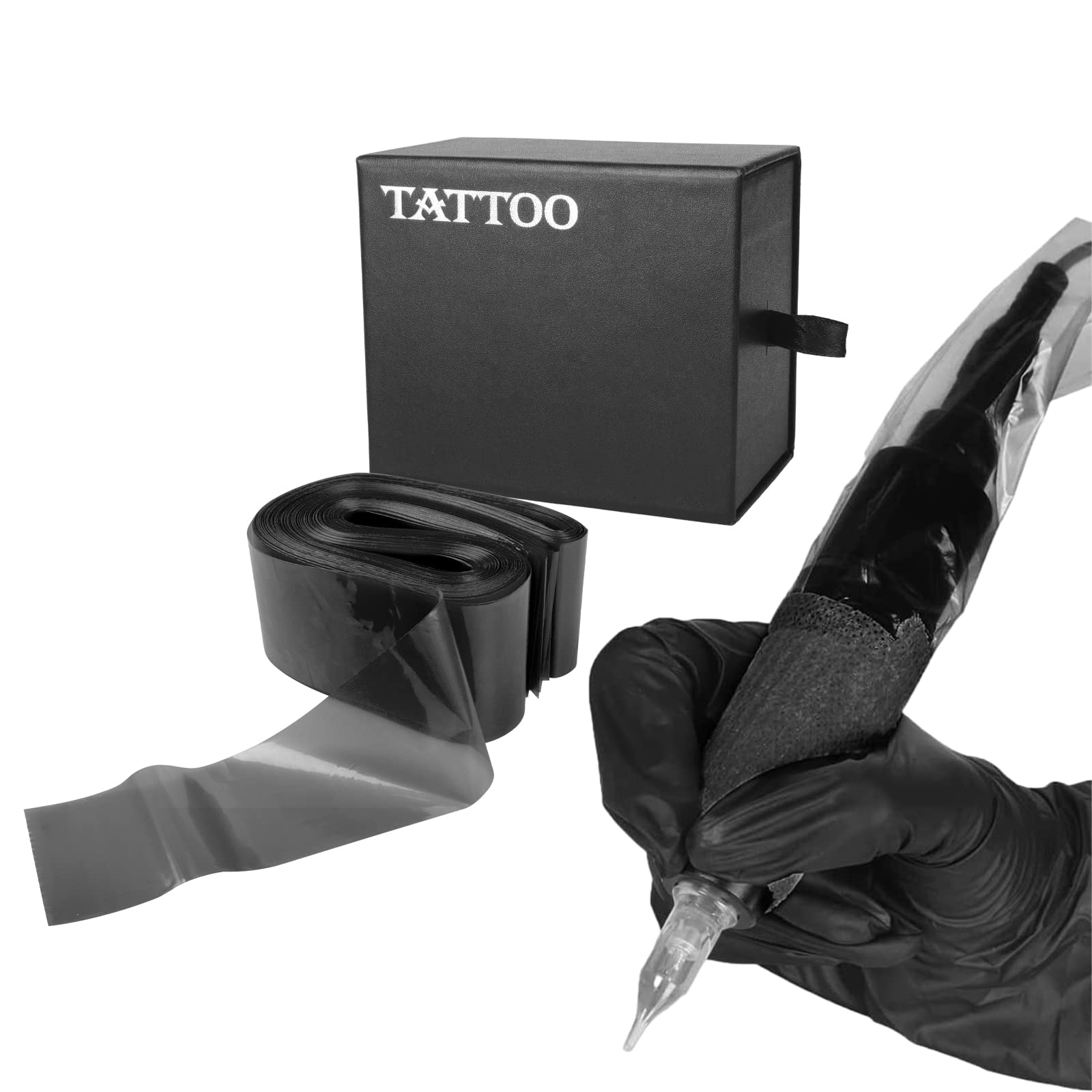 Tattoo Cord Covers Sleeves, Plastic Clip Cord Sleeves, Tattoo Machine Covers, Disposable Tattoo Hook Line Protection Bags for Tattoo Supply Power Cord, One Box of 100PCS (Black)