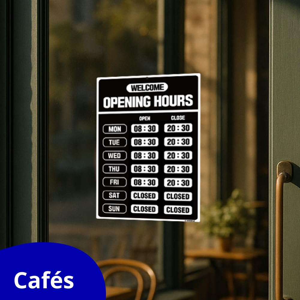 GEEKBEAR Panneau d'heures d'ouverture (Noir) - Panneau d'heure d'ouverture - Panneau d'heures de magasin - Panneaux d'heures d'ouverture pour les entreprises - Panneau ouvert avec heures