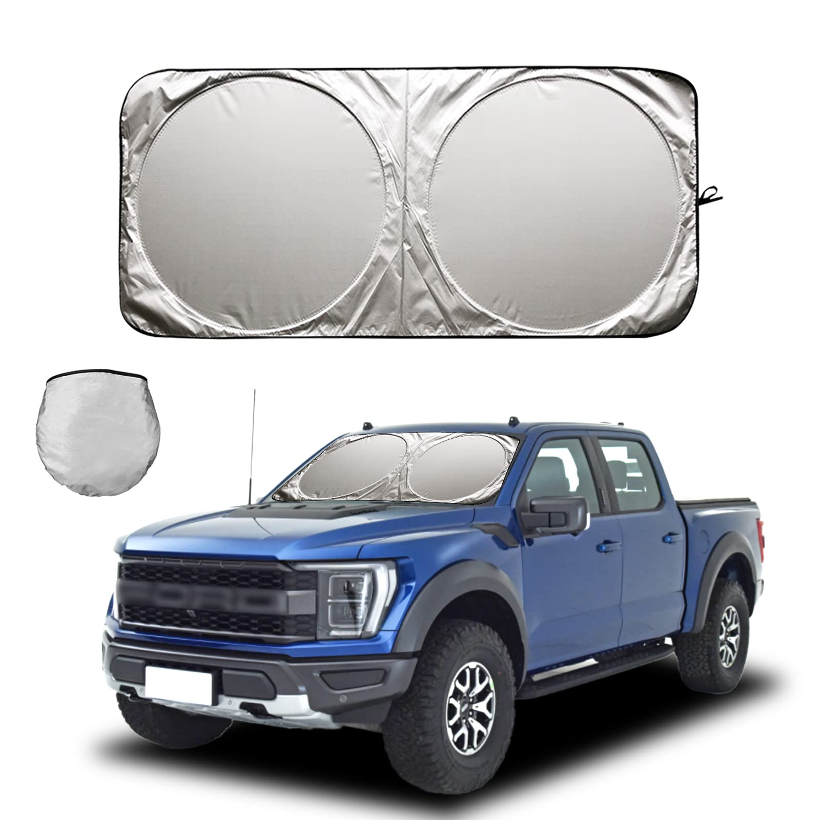 1 PC Car Windshield Sun Shade with Storage Pouch, Auto Heat Shield Reflector Cover Blocks Max UV Rays, Foldable Sun Shield for Car Windshield Keeps Your Vehicle Cool (74.8 x 35.4 inches)