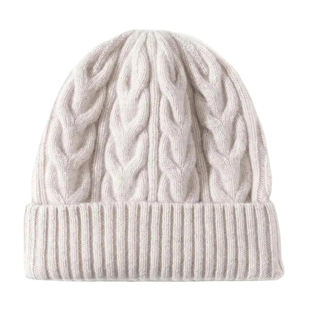 Gorro de Lana Lisa de Punto Trenzado para Mujer, Suave y cálido, de Invierno, Informal, Acanalado, para Hombre y Mujer (Talla única, Blanco)