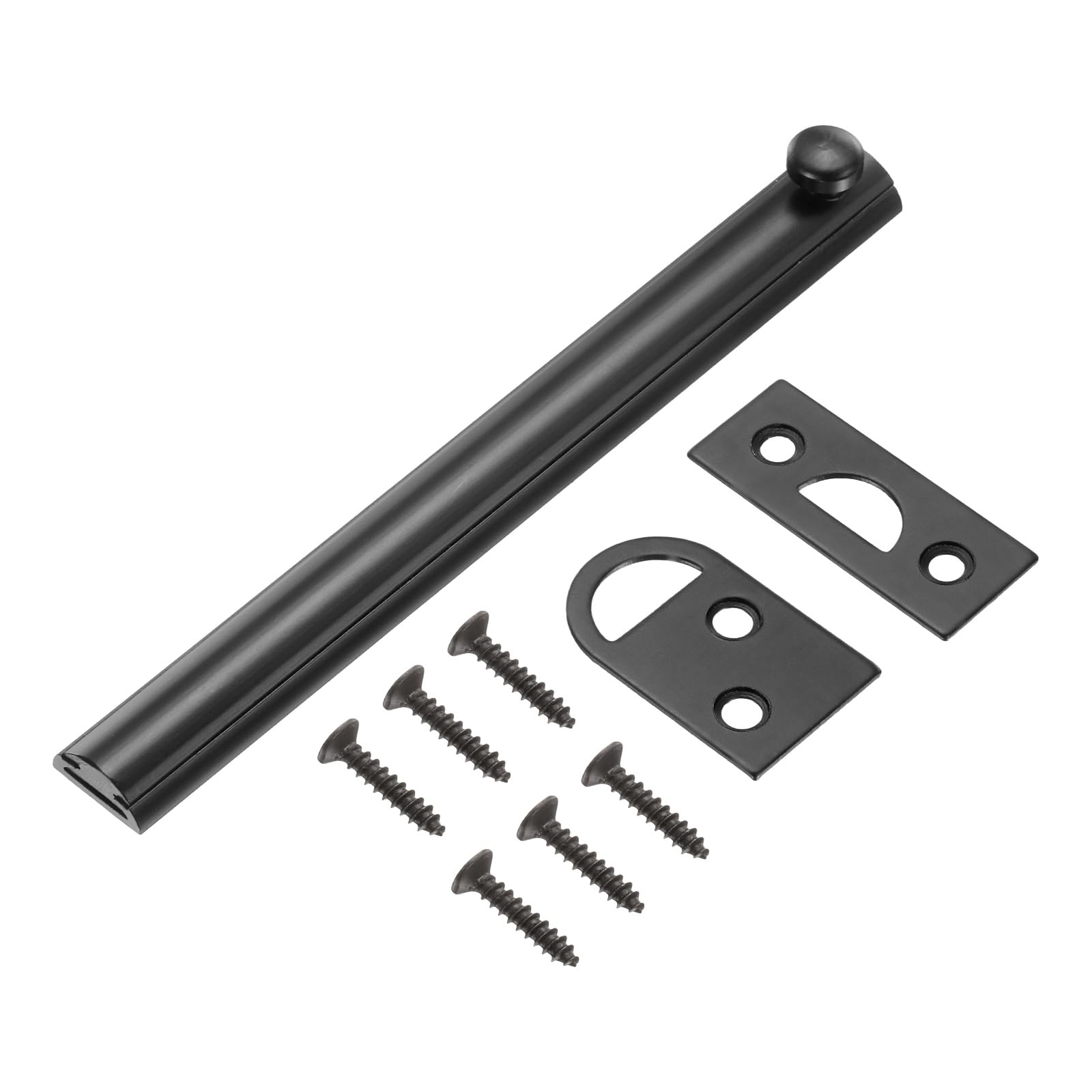 sourcing map 6" Solid Brass Surface Bolt, Concealed Security Slide Latch Door Lock with Screws, Polished French Door Lock for Closet Cabinet Recessed Doors, Matt Black
