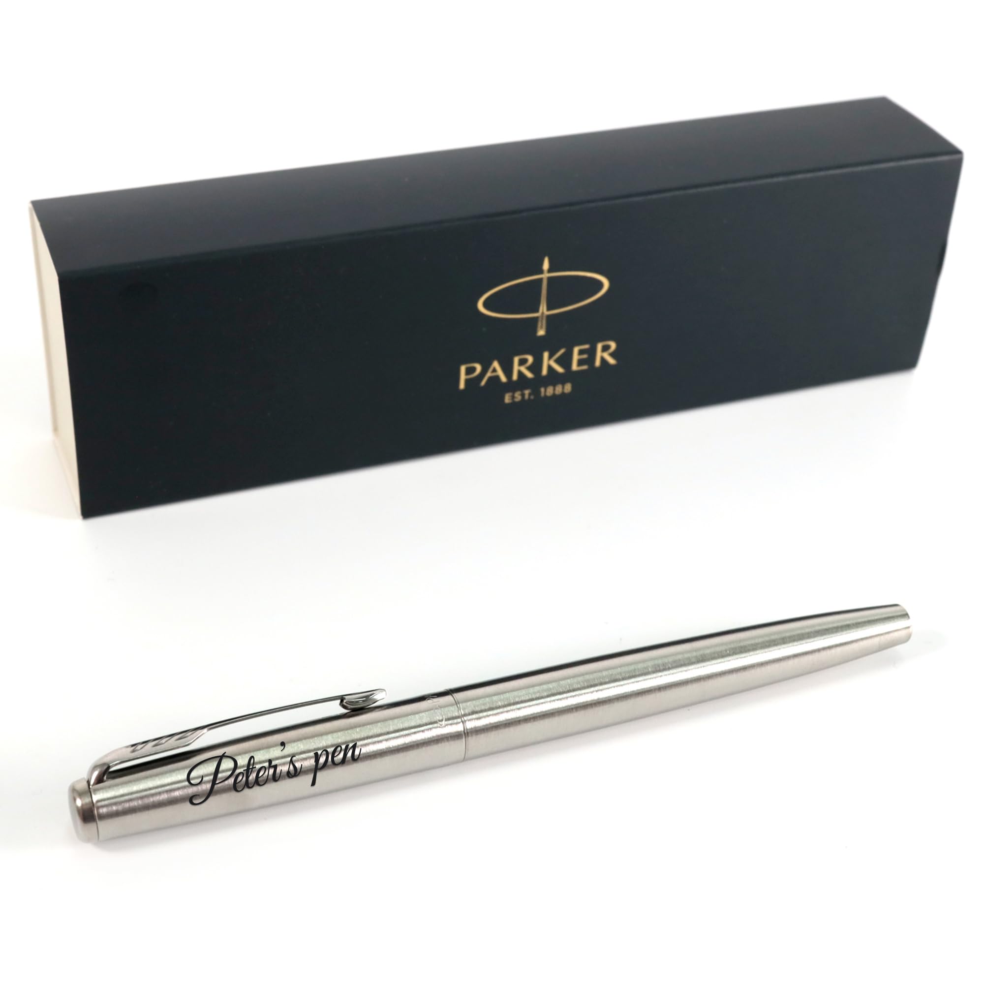 Personalised Custom Parker Jotter SS fountain pen + Gift Box | Laser Engraved - chrome trim โ image 1