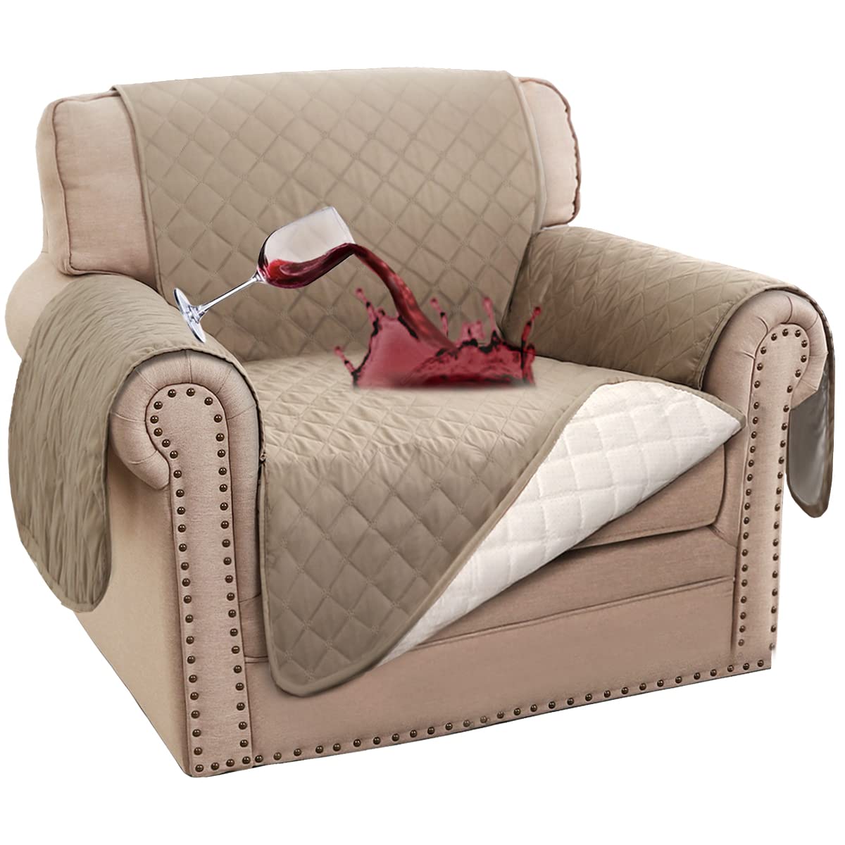 2023 New 100% Waterproof Sofa Covers Chair Cover Chair Slipcover Chair Couch Protector Triple Non-Slip Sofa Slipcover for 1 Cushion Chair Furniture Protector for Pets, Kids,Dog (Chair 23", Khaki)