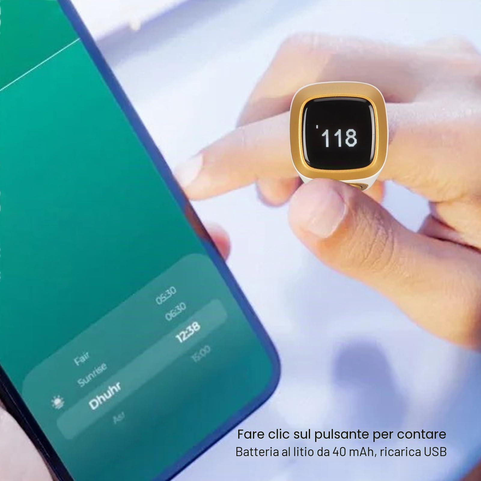 Contatore Dito Ricaricabile, Contatore Di Preghiera Musulmana Digitale, Contatore Tasbeeh Elettronico Digitale LCD Con Promemoria Di Vibrazione, Contatore Dito Islamico (Bianco)