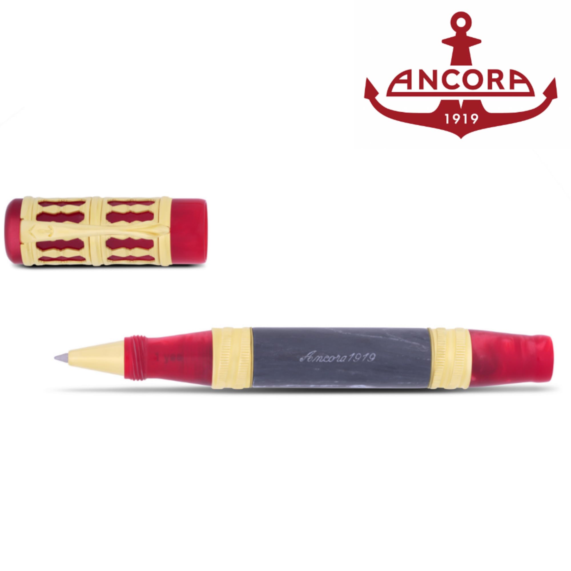 Torre Red Limited Edition Rollerball Pen by Ancora 1919 Gold Plated Marble Engraved Warranty — view 7