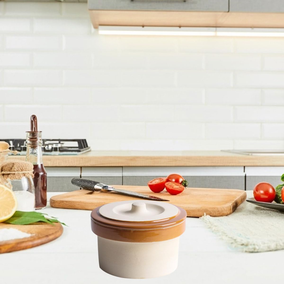 MAGICLULU Bol à Riz en Céramique avec Couvercle Beige, Bol à Ragoût Épais et Rond, Vaisselle Cuisine Pratique pour Maison et Restaurant