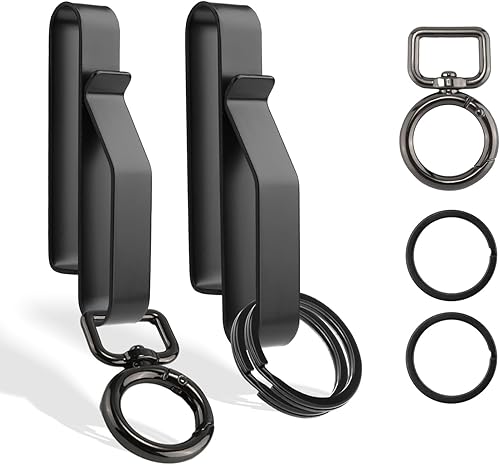Llavero de cinturón de alta resistencia, de acero inoxidable, negro, para hombres, clip táctico con llaveros para cinturones de 1.5 a 2.25 pulgadas