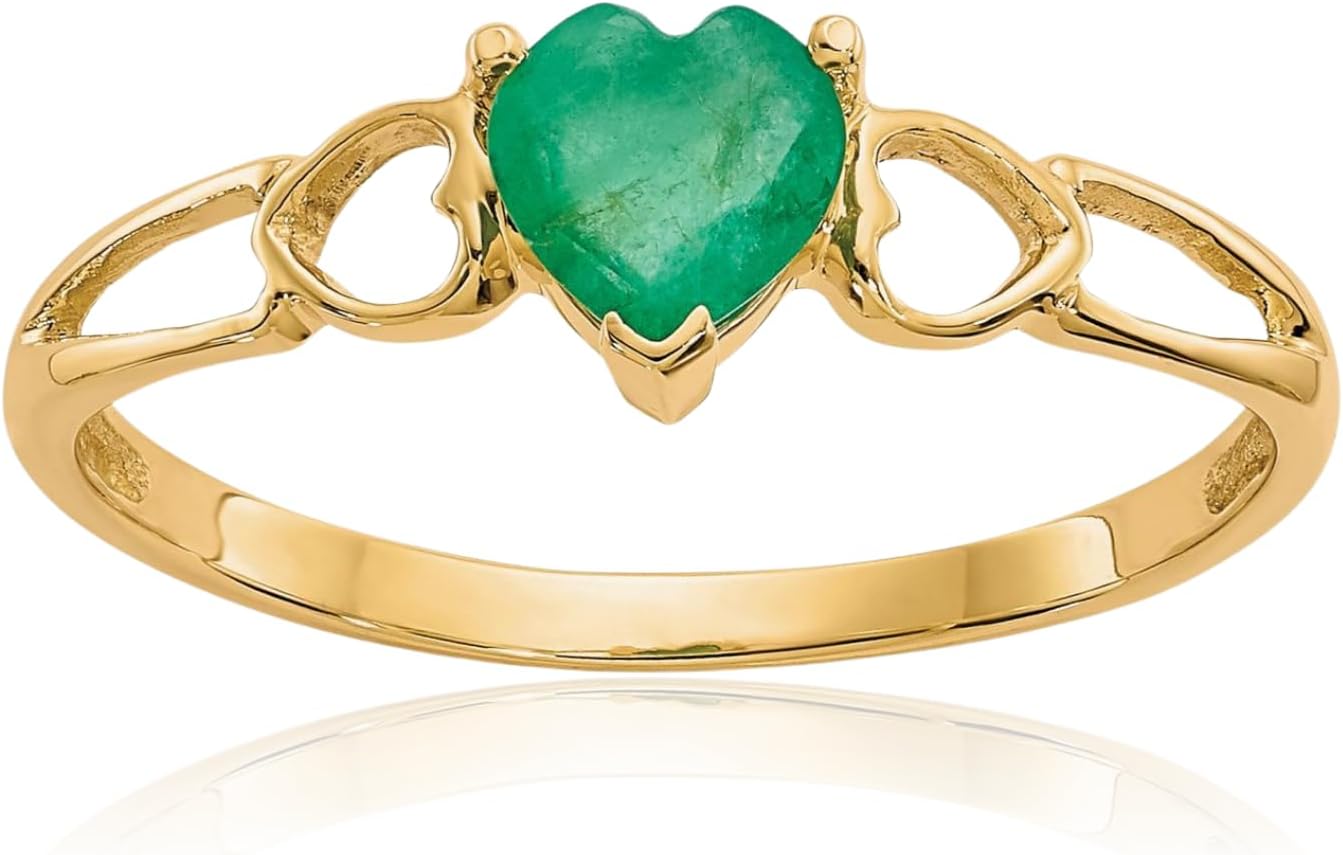 IceCarats 14K Solid Yellow Gold 0.45 carat Green Emerald Promise Ring 2mm Slim Band Heart Cut, Natural, Prong Set