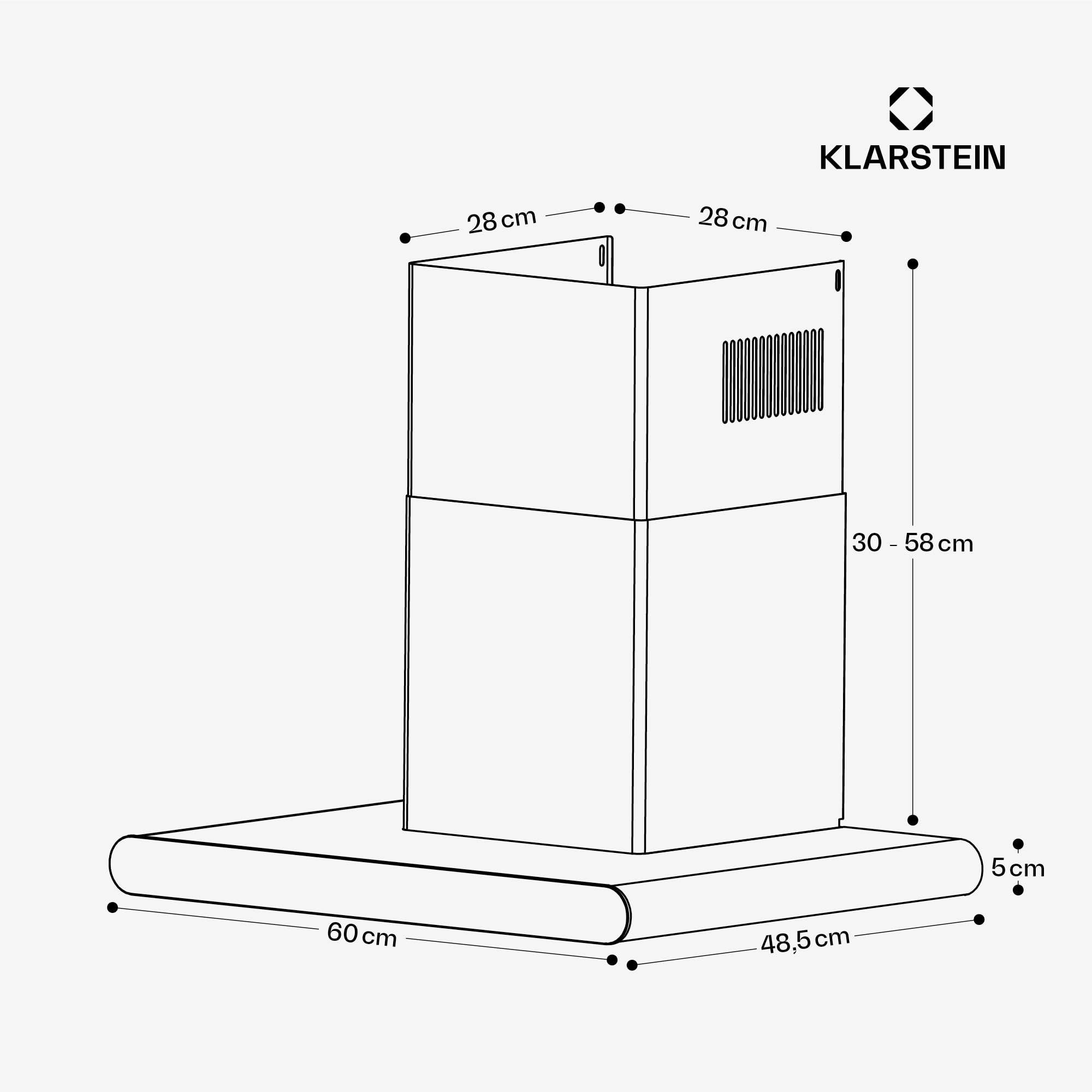 Klarstein CurveVent okap kuchenny – 60 cm, strumień powietrza 700 m³/h, energooszczędność A+, obsługa dotykowa, oświetlenie LED, 56 dB, czarny, filtr powietrza wylotowego i węglowego