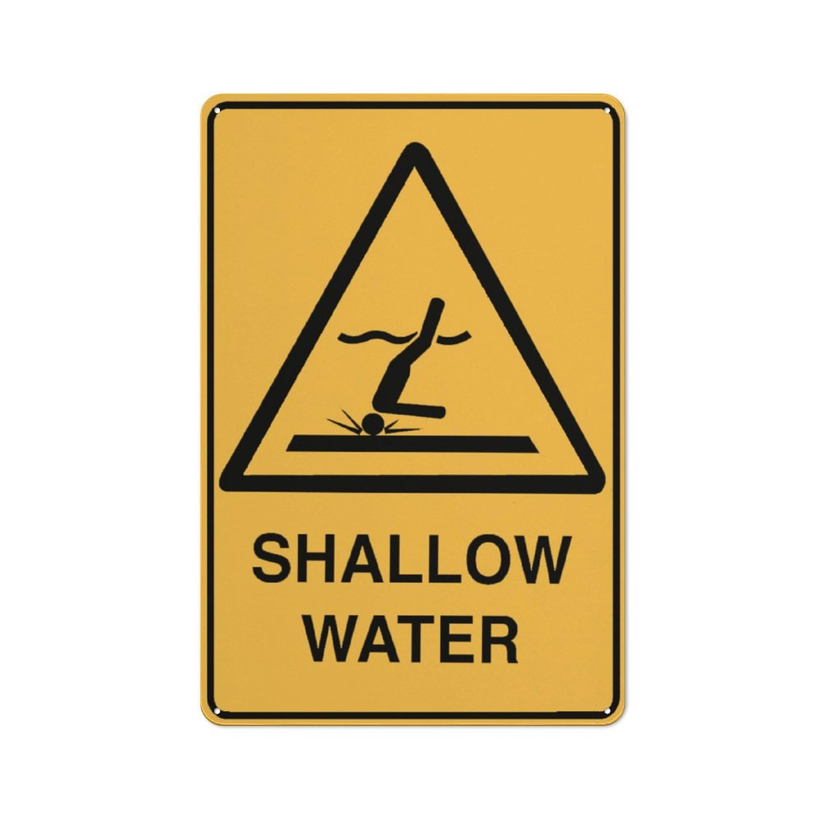 Caution Shallow Water Sign 12X8 Inch Tin Sign Great For Garden And Yard Wall Decor
