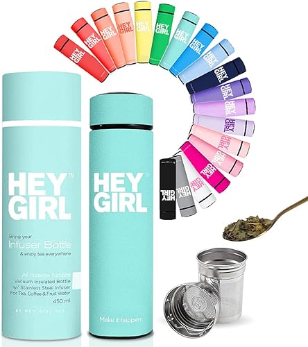 Botella de infusor de té Hey Girl Tea 450ml - Botella de agua de acero inoxidable aislada - Vaso de té con difusor de té - Taza de viaje portátil