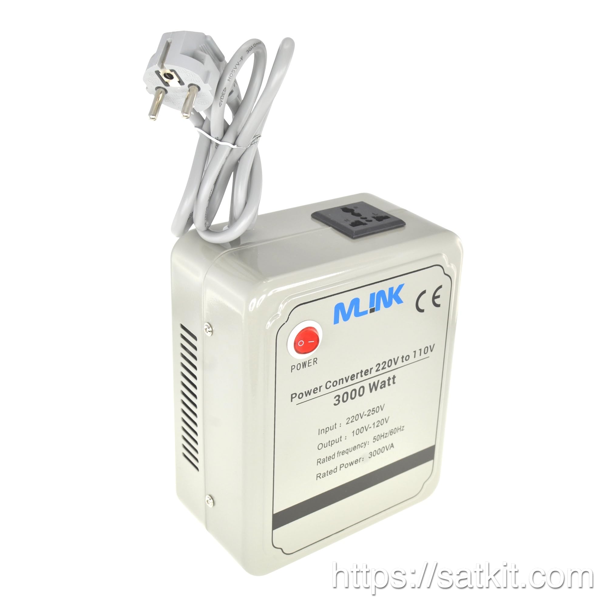 Mlink Transformador de Corriente 220V a 110V 3000W Toroidal Onda Senoidal Pura Carcasa Metálica Enchufe Universal