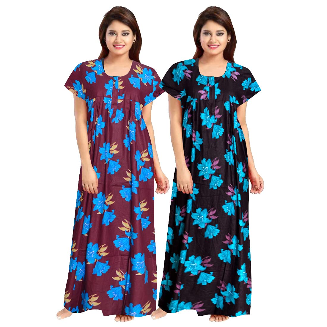Women's Rayon Nighty (Multicolour) Pack of 2