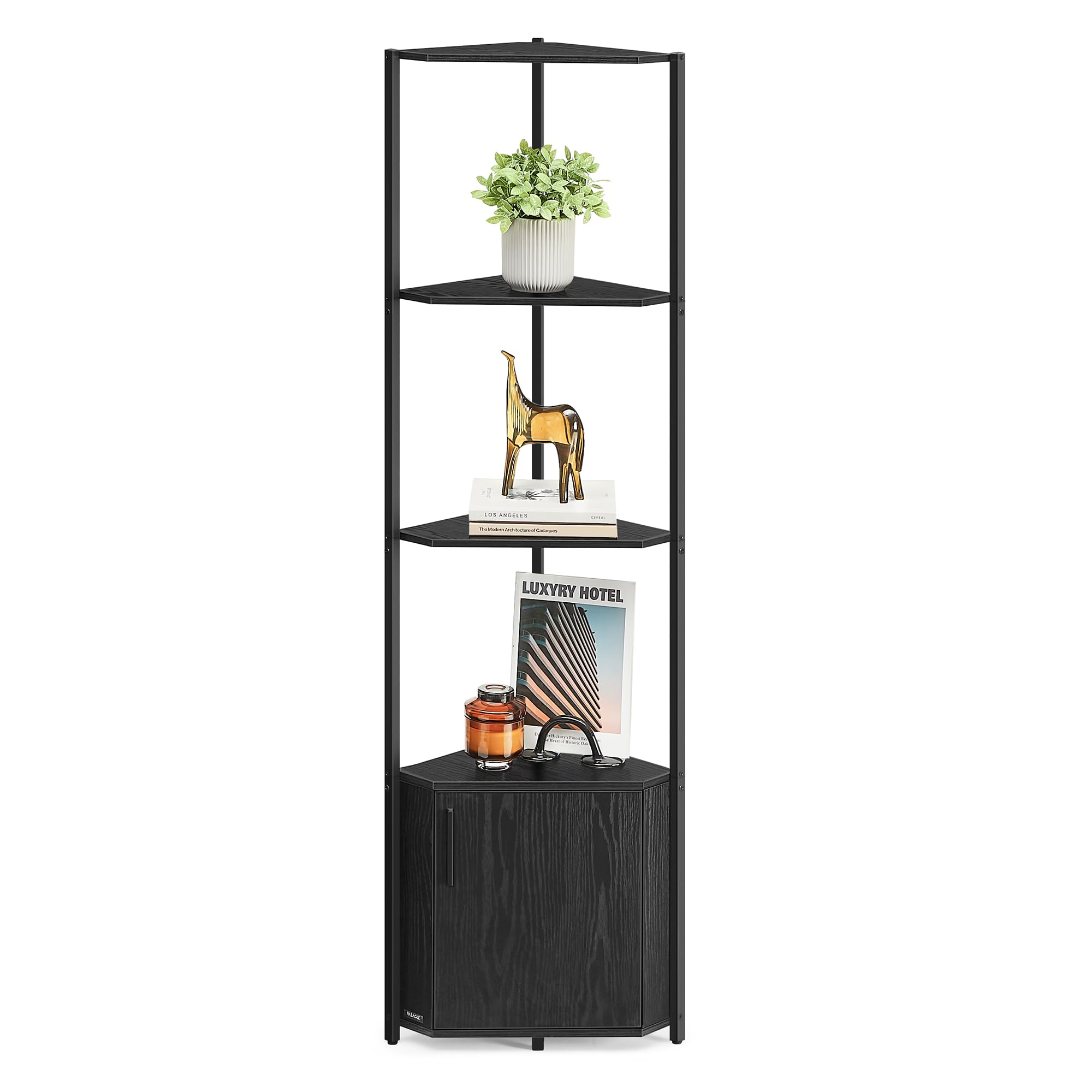 VASAGLE 5-Tier Corner Shelf with Storage - Ebony/Ink Black