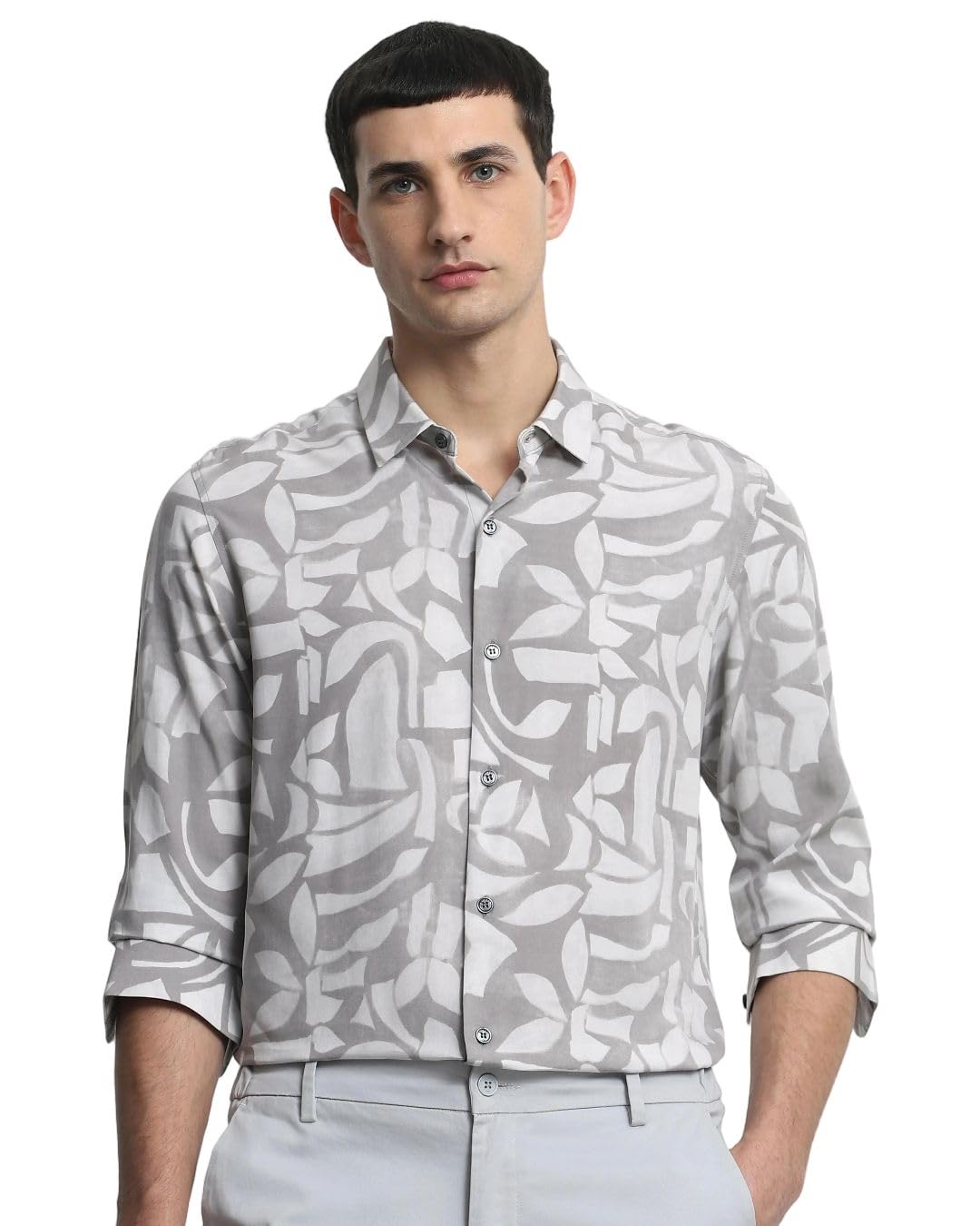 Light Grey Abstract Slim Fit Shirt-image-2