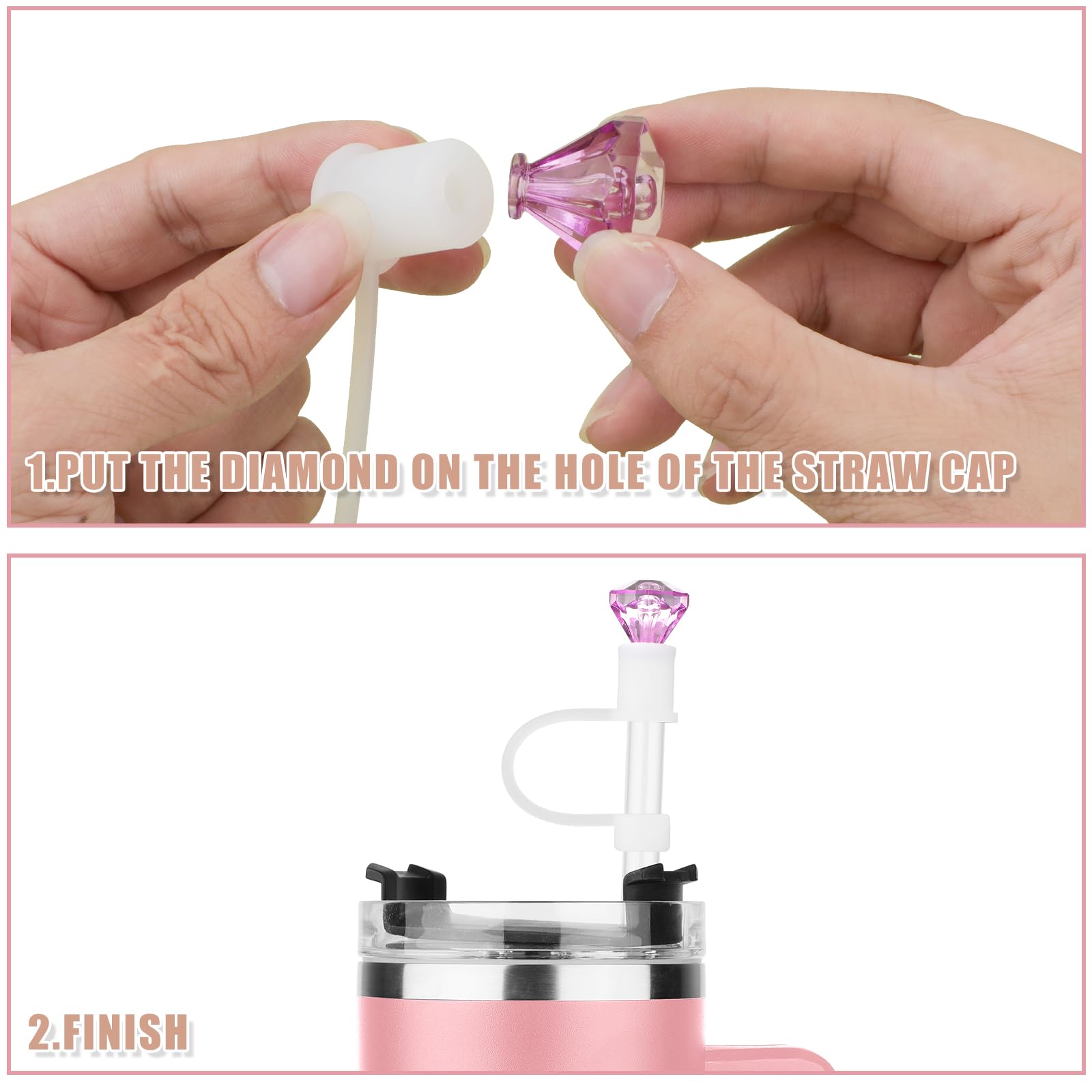 12 Uds Adornos de Pajita de Diamante para Stanley Taza de 30/40oz, Reutilizables Cubierta de Pajitas de Diamante Tapa de Pajita de Silicona para Vasos Tapón para Pajitas para Vaso Accesorios