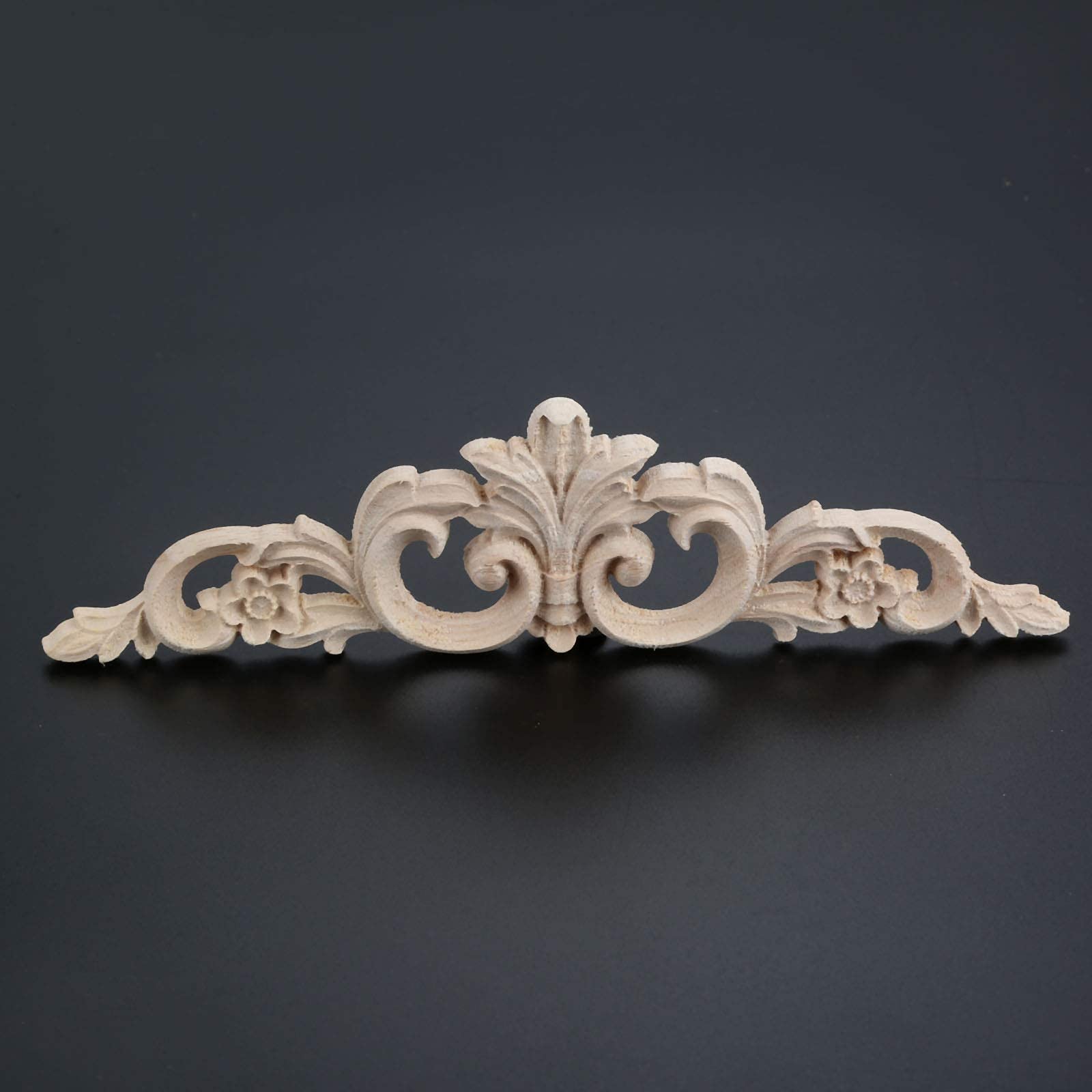 MUXSAM Wood Carved Onlays Appliques, Clear Carving Details Overlay Craft Decals For Cabinet Wall Mantels Dresser Closet Toddler Doll Bed Stairs Door Furniture Decor(1-Pack, 20x5cm/7.9" X2