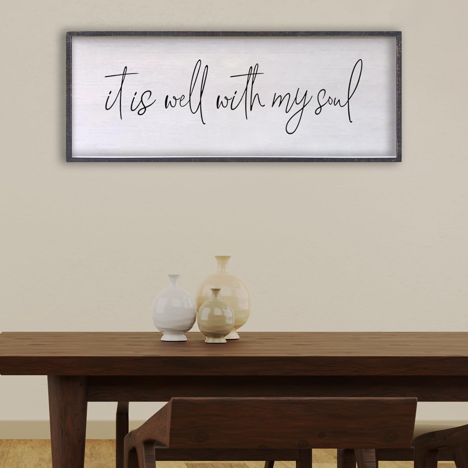 It Is Well With My Soul Wood Sign – 32x12 Inch Framed Christian Wall Art, Inspirational Scripture Quote Decor for Home, Farmhouse Living Room, Bedroom or Entryway