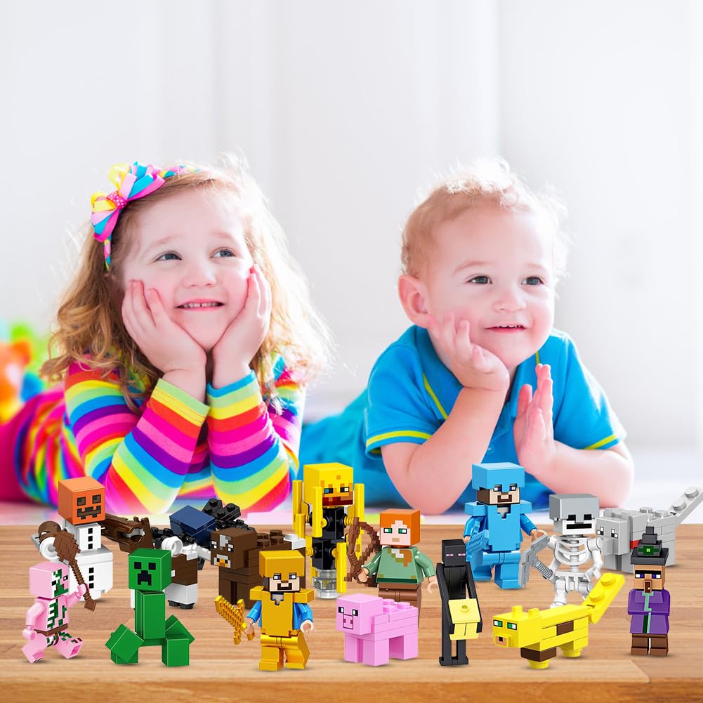 Mini Figuren Adventskalender, 29 Stück Miner Gamer Figure Set Tortendeko Figuren Weihnachts-Countdown Videospiel Figur Miner Gamer Bausteine Toys Geschenk für Kinder Junge Mädchen und Spielfans 2-7cm