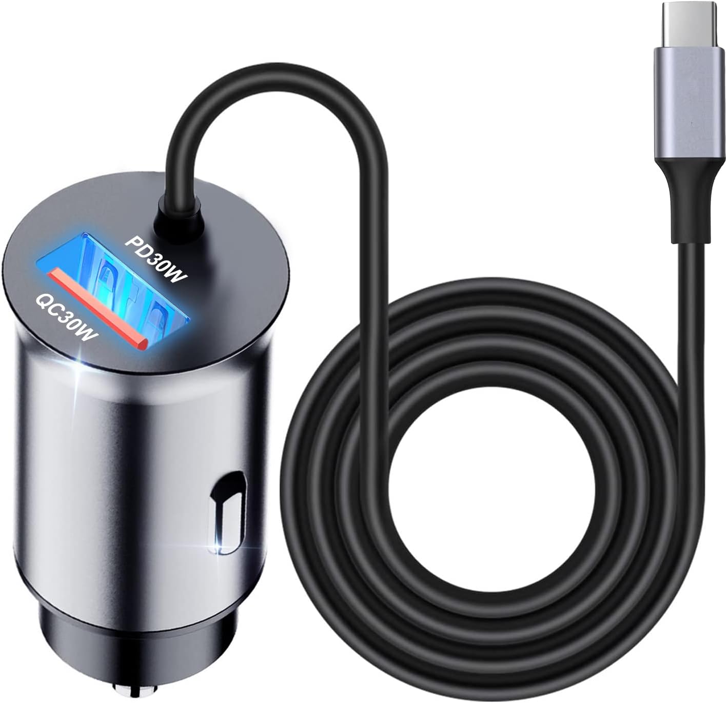 USB C Car Charger, 60W 2Port Super Fast Car Charger Adapter, QC30W with 4ft 30W Super Fast Type