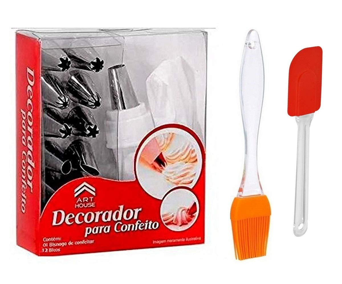 IARA Decorating Icing Piping Bag with 12 Nozzles, Silicone Brush & Spatula Kitchen Baking Tools Accessories Combo Set