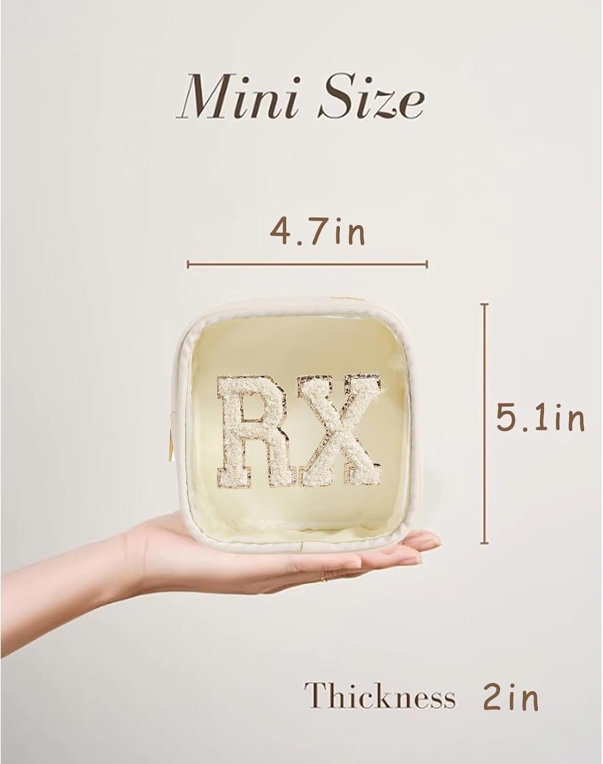 Small Chenille Letter Clear Medicine Makeup Bags,Nylon PVC Waterproof Rx Pouch with Metal Zipper, Cute Drug First Aid Travel Organizer for Women Girls(06Beige) - Image 2