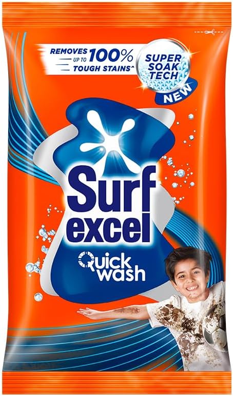 Surf Excel Quick Wash Detergent Powder 2 Kg, Washing Powder With Lemon & Bleach To Remove Tough Stains On Clothes - Bucket & Machine Wash, 1 Count