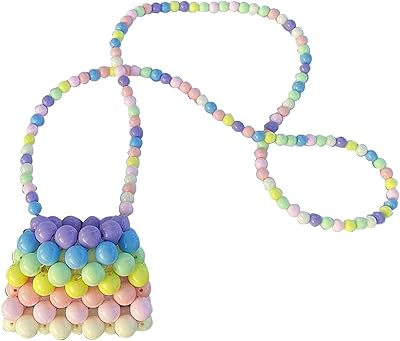 NETFEN Little Girls Bead Woven Bag Rainbow Mini Handmade Pearl Bag Handbag Shoulder Crossbody DIY for Children Party Picnic