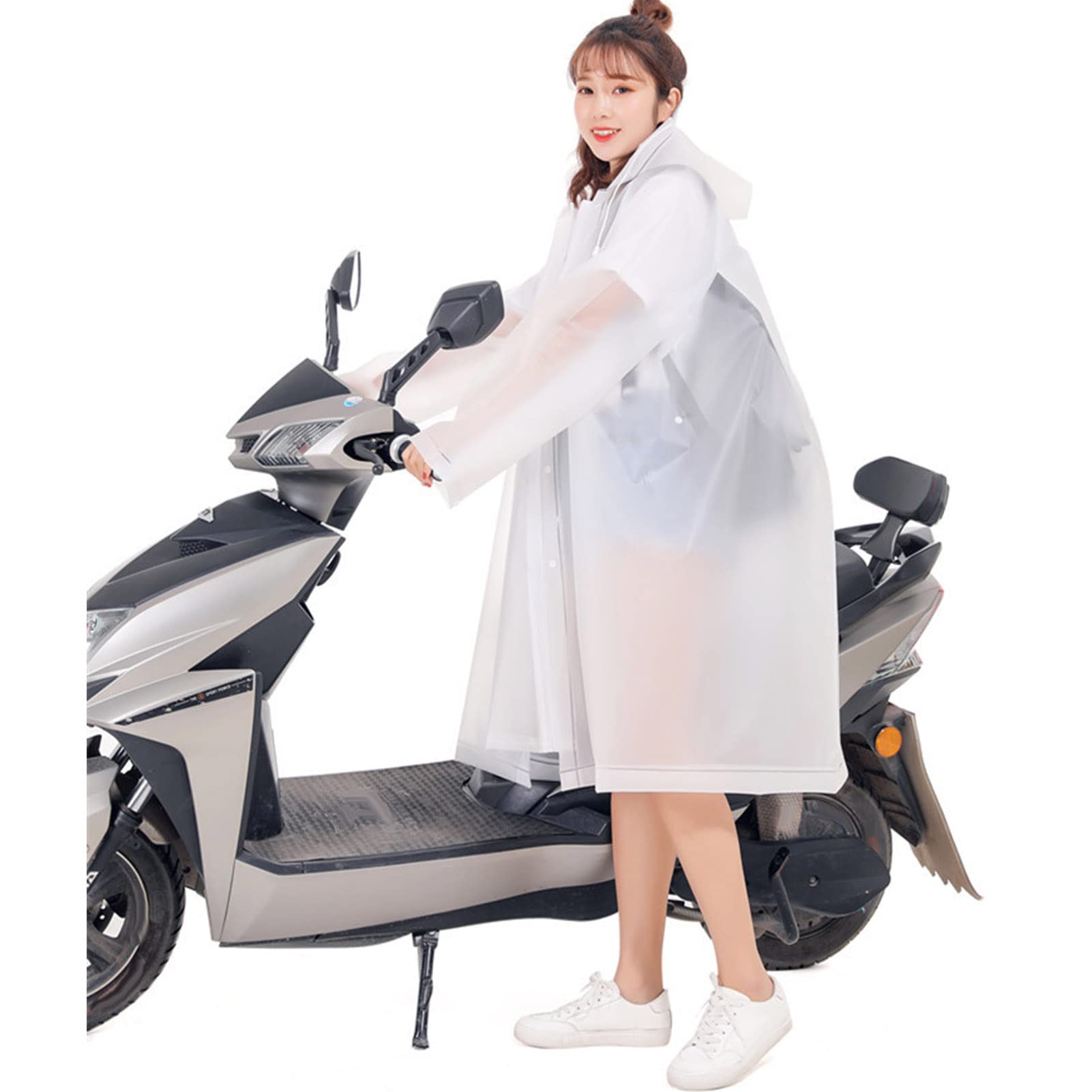 TBDdsd Cycling Raincoat, Rain Poncho Adult, Reurain Eva Breathable Hooded Outdoor Bike Cycling Raincoat(Wit,L)
