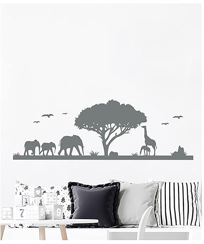 Safari Wall Decal, African Animals Vinyl Sticker, Custom Nursery Decals, Safari Themed Jungle Nursery Bedroom Decor, Safari Gift C715 (14" tall x