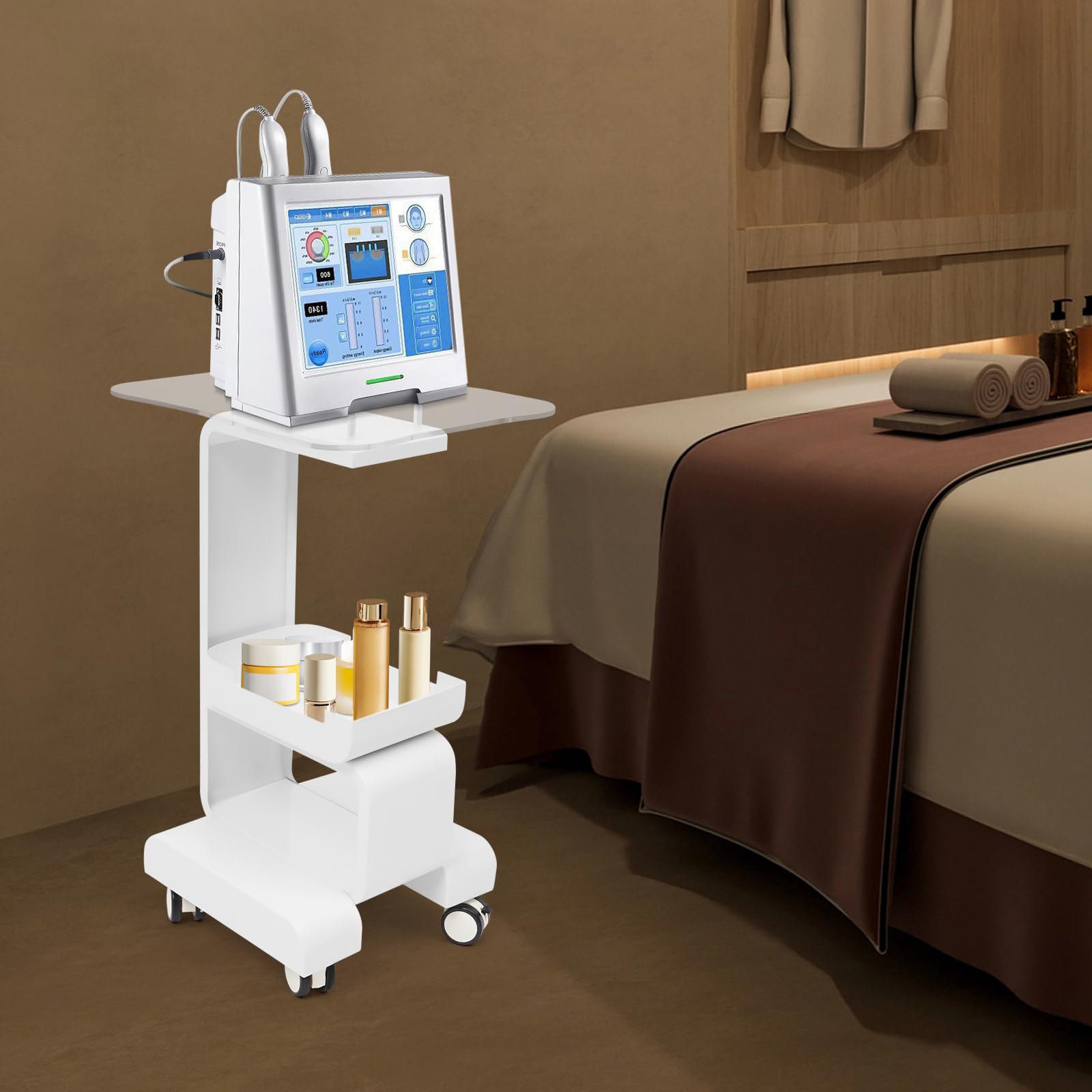 Esthetician Wózek na kółkach z zamykanymi kołami, stojak na maszynę kosmetyczną, pojemność 15 kg, do wyposażenia salonu i przechowywania instrumentów, mobilny wózek do salonu