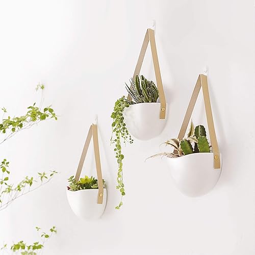 Miniatura 2 de Mkono Maceta colgante de cerámica para pared, paquete de 6 macetas modernas para suculentas, hierbas, plantas de aire, interiores y exteriores, idea