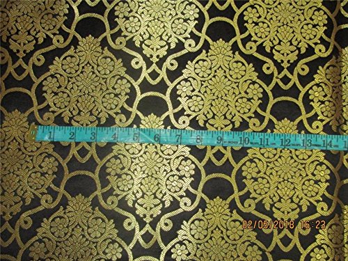 Tissu brocart de soie noir doré chic pour haute couture de luxe