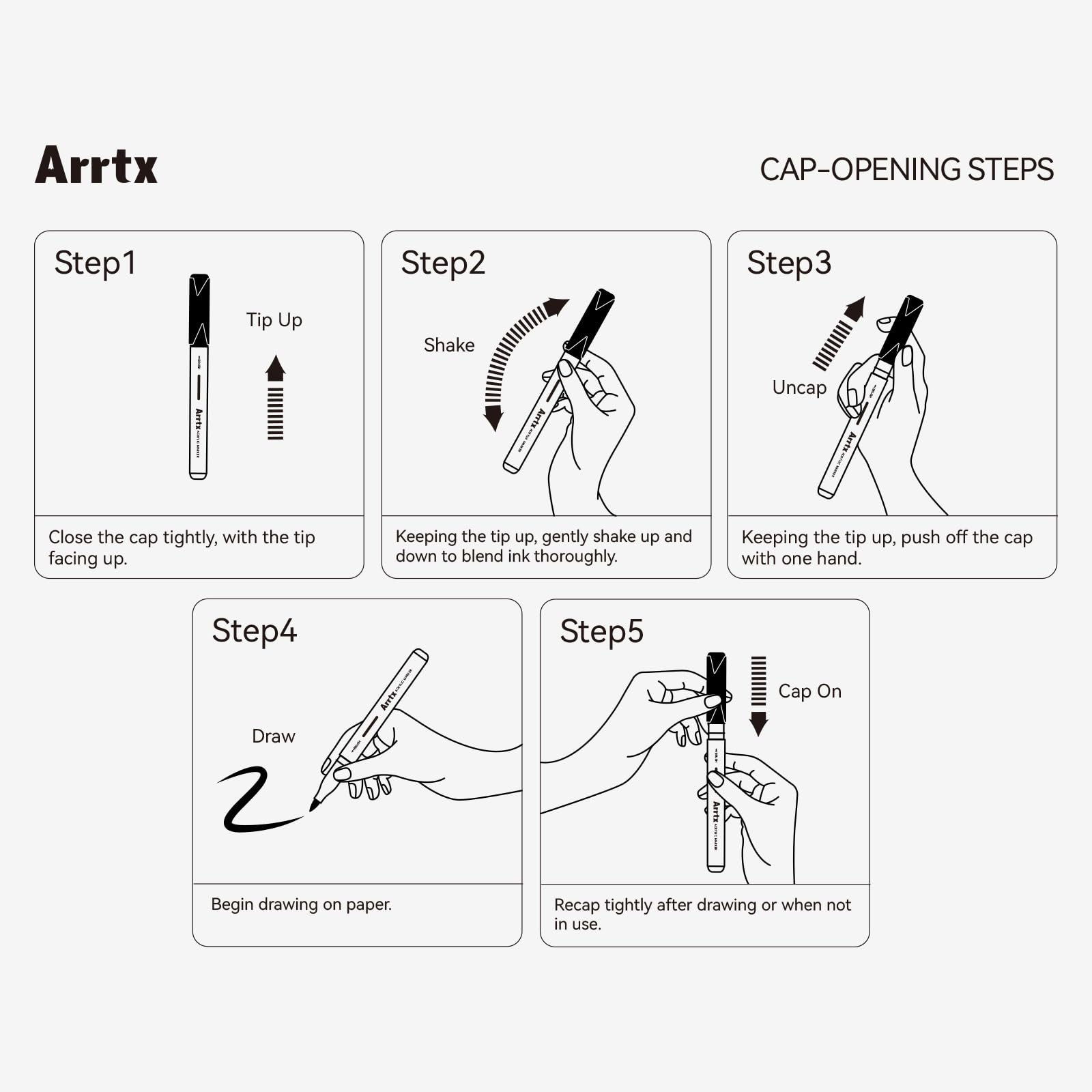 Arrtx Marqueurs acryliques à grande capacité, 30 couleurs, stylos de couleur à pointe de pinceau avec encre liquide directe, accessoires d'art à séchage rapide pour la peinture sur pierre, la