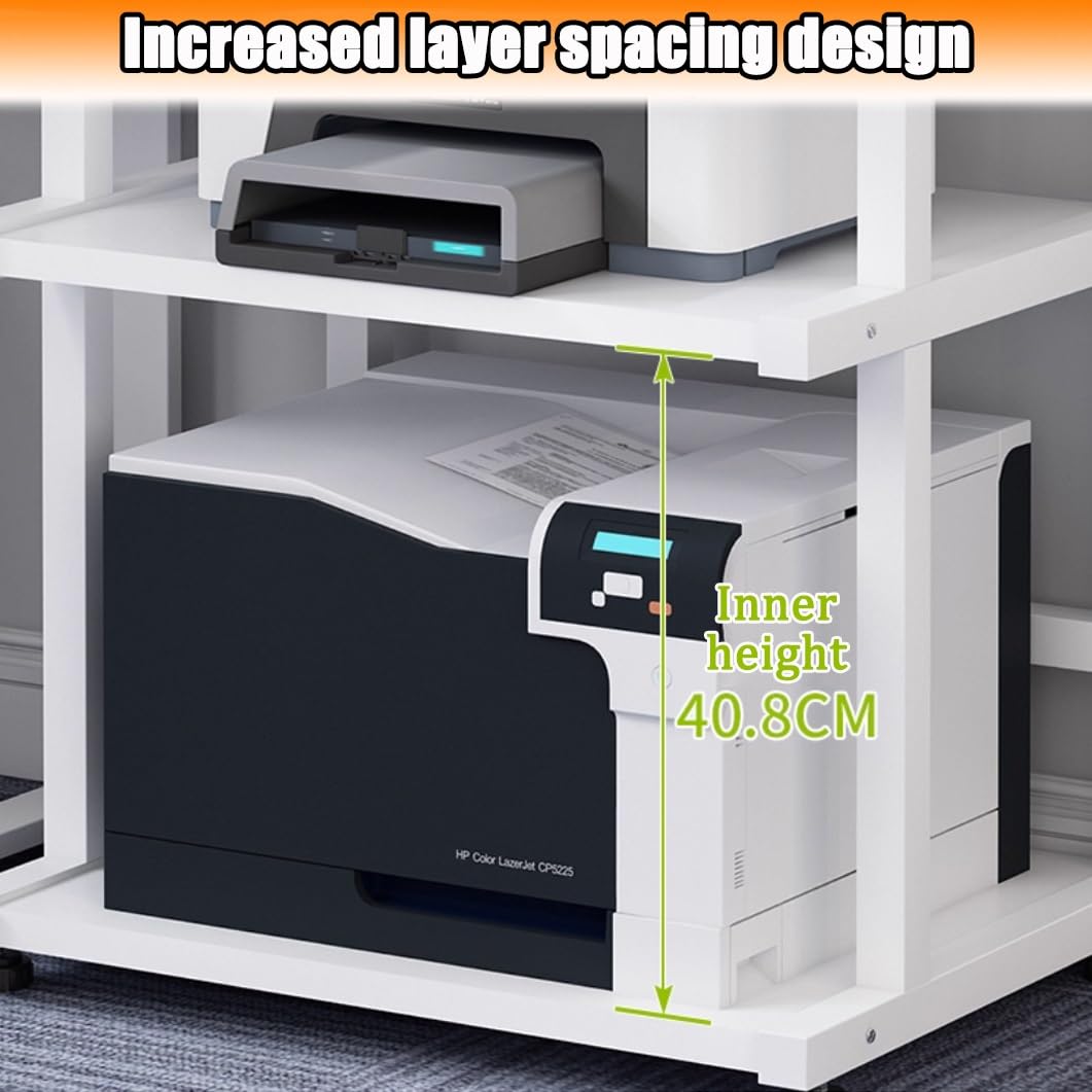YVYKFZD 3-stufiger Druckerständer, bodenstehender Druckertisch, großes Druckerhalter mit Lagerregal, Hochleistungs Druckerständer Schreibtisch, für Media Player-Scanner-Bücher(Wood,56.6x38x73cm)