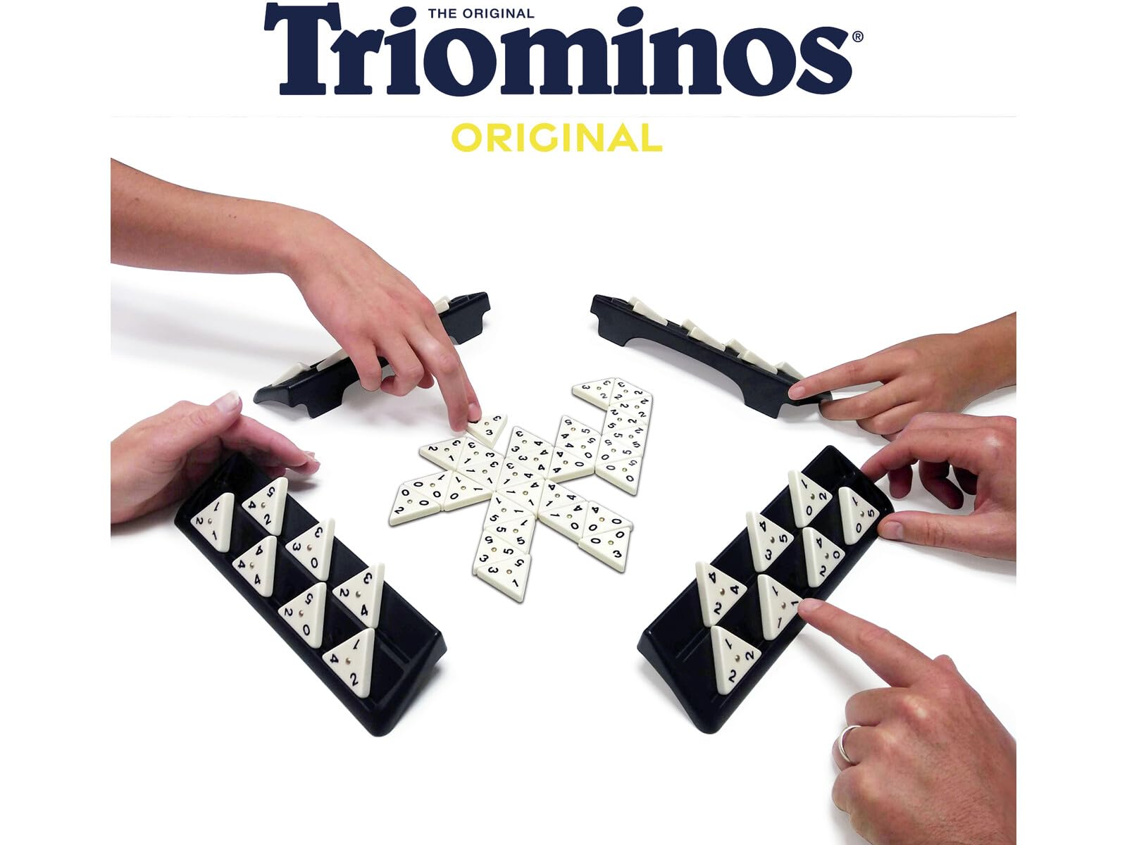 Triominos Original - Strategiczna gra planszowa dla rodziny i dzieci od 6 lat - Trójkątna gra domino - Klasyk od 50 lat - 2-4 graczy - 30 min
