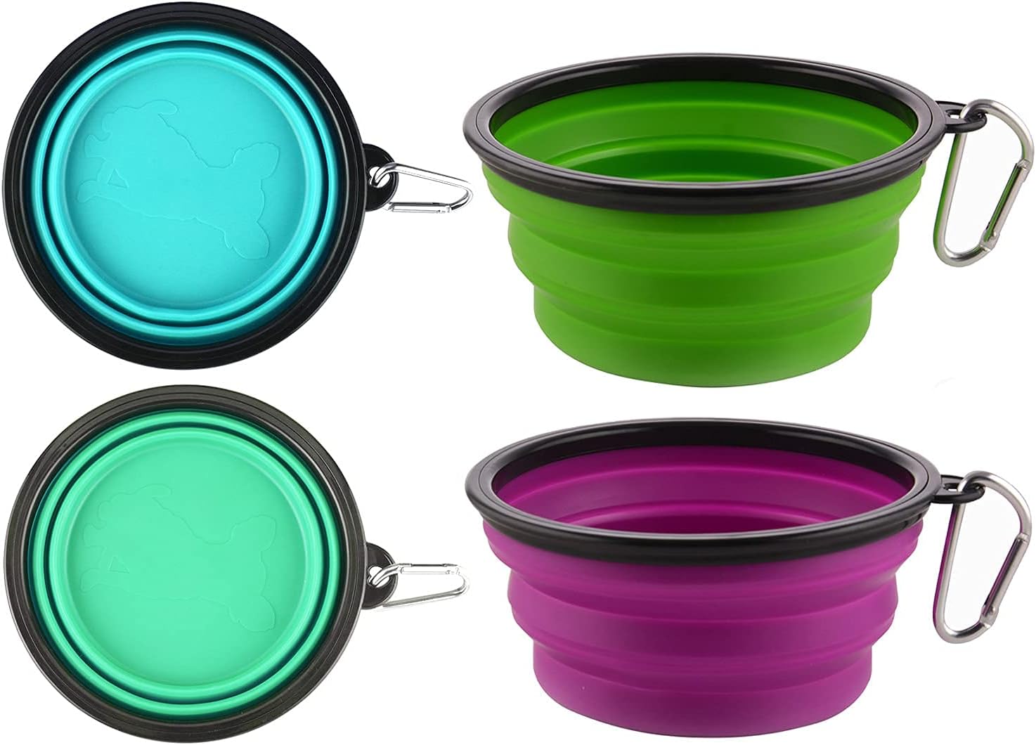 Large Collapsible Dog Bowls, 34oz Portable Foldable Travel Water Bowl Food Dishes with Carabiner Clip for Traveling, Hiking, Walking, 4 Pack