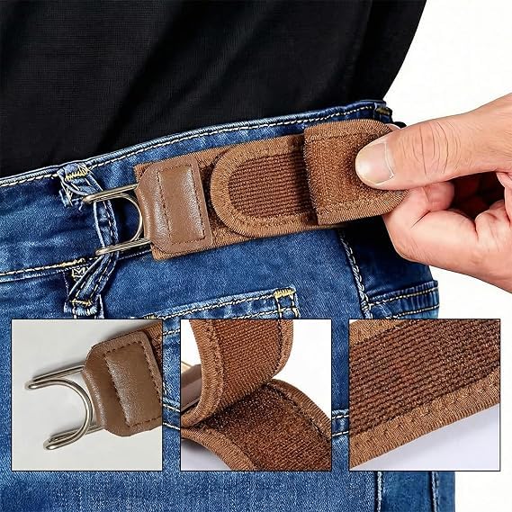 Image of Buckleless Belt Hook Tactical Metal Hook Elastic Belt Unisex Buckle-Less Invisible Waist Belts for Work And Edc (Pair)