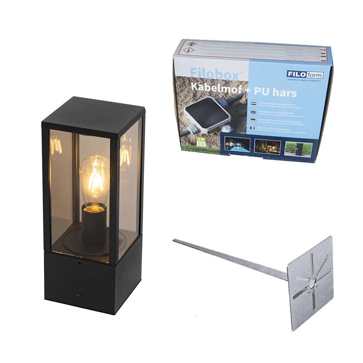 Qazqa Charlois industriale lampada bollard da esterno per giardino nero