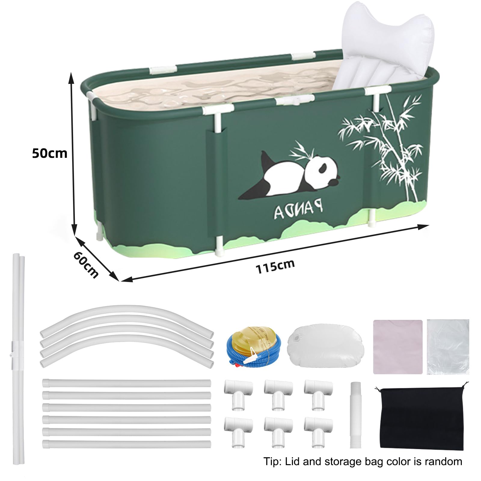 Baignoire Pliable 115x60x55cm, Baignoires Portable Pliage pratique, Pliante SPA Baignoire pour Petite Salle de Bain, Trempage Autoportante Enfant Adulte (Style panda)