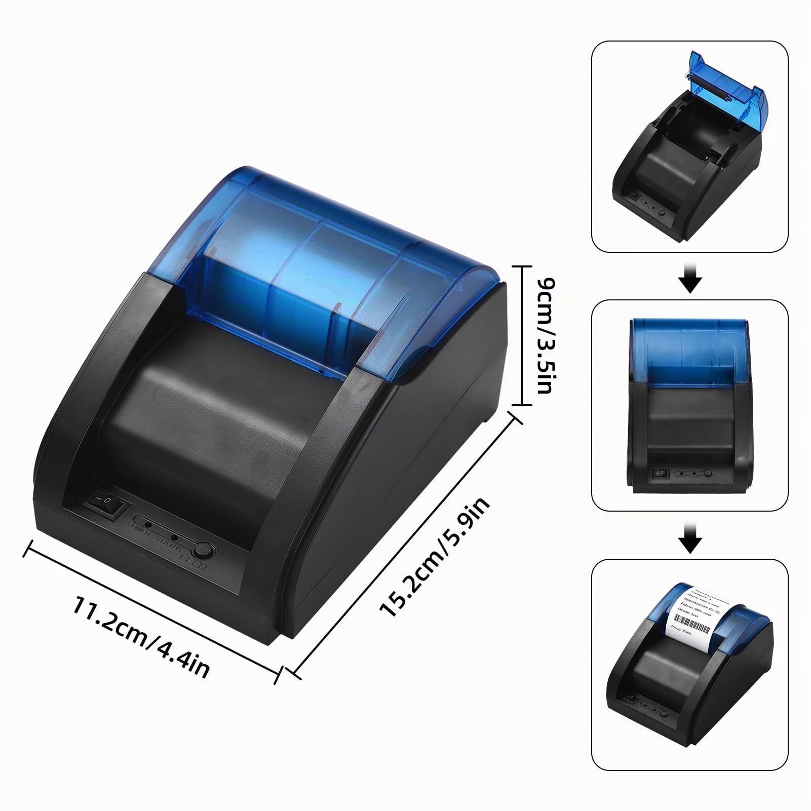 Stampante per ricevute desktop da 58 mm, stampa termica diretta compatibile con Android/iOS/Windows, supporta ESC/POS per la spedizione, ristorante, cucina, supermercato, casa,