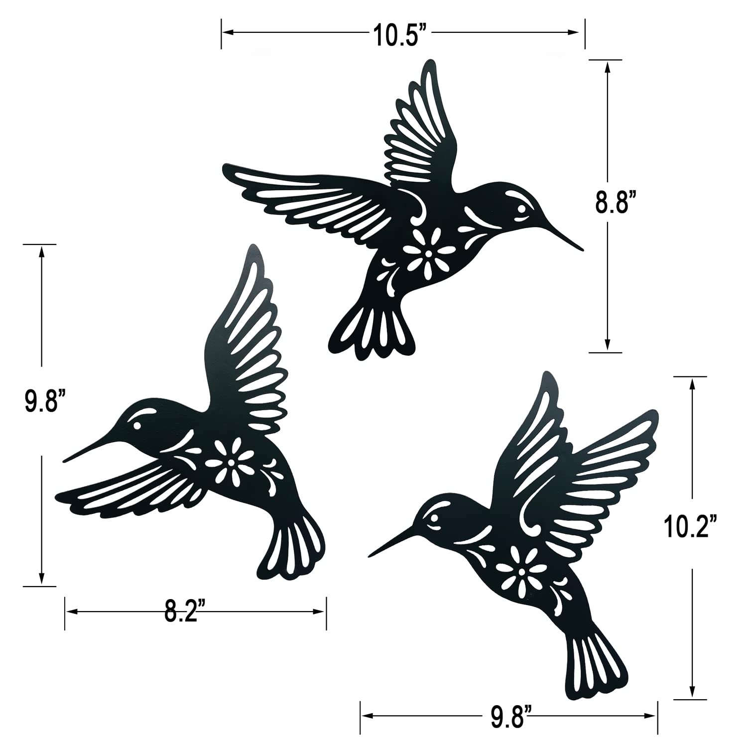 BVLFOOK Lot de 3 décorations murales en métal en forme de colibri à suspendre pour clôture de patio, 22,9 cm, cadeau d'intérieur et d'extérieur pour la famille BVLFOOK Lot de 3 décorations murales en métal en forme de colibri à suspendre pour clôture de patio, 22,9 cm, cadeau d'intérieur et d'extérieur pour la famille