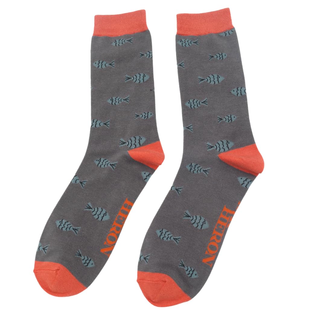 Lilyrosa Men's Grey Fish Socks 6-11 Bamboo Blue 1 Pair (Grey)