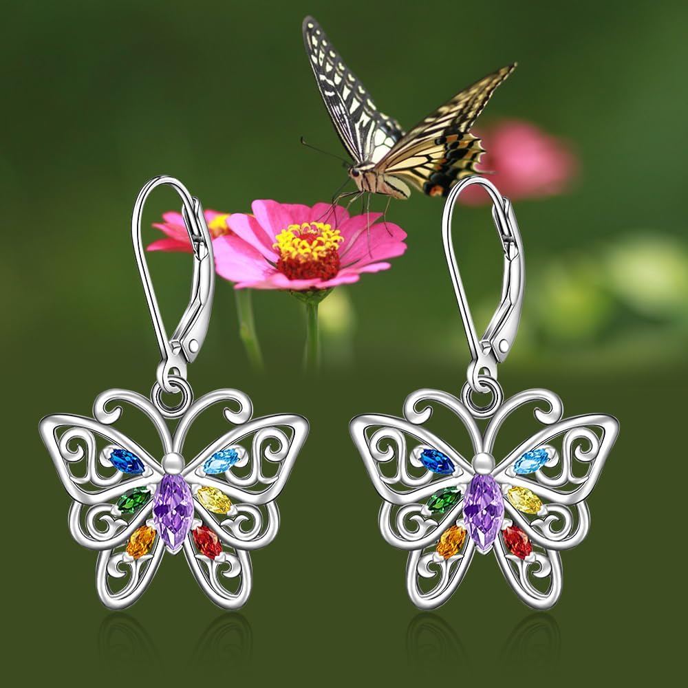 7 Chakra Earrings Butterfly Earrings for Women Sterling Silver Chakra Butterfly Dangle Drop Earring Healing Crystal Yoga Jewelry Mothers Day Christmas Gifts - Image 9