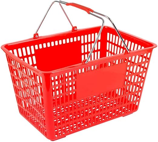 Red Plastic Shopping Basket with Strong Metal Handles